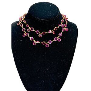 Swarovski Pink Bezel Style With Rare Extra Chrystal Charms VTG Necklace Gold-to